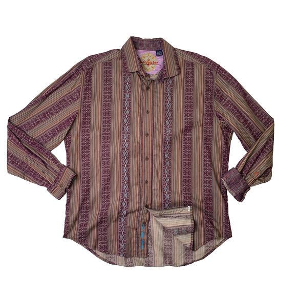 Robert Graham Other - Robert Graham Shirt Mens Extra Large Garnet Flip Cuff Embroidered Striped Cotton
